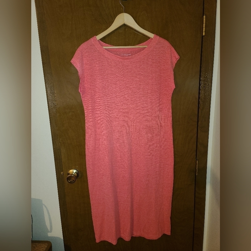 Eileen Fisher 100% Linen Tee Shirt Dress Women's Small Pink Coral